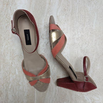 Sandale Grace corail et doré - Pointure 43