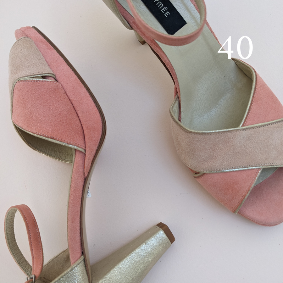 Sandale Iris nude rosé et corail poudré - Pointure 40