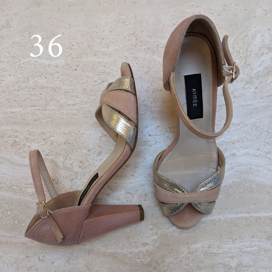 Sandale Grace vieux rose et champagne -Talon cubain 8 cm - Pointure 36