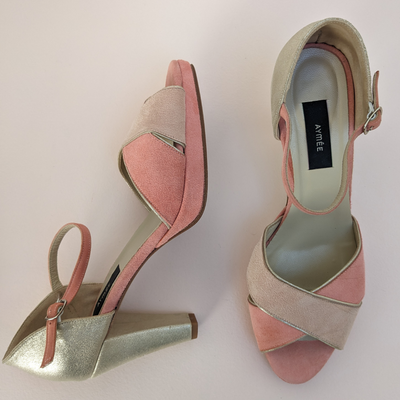 Sandale Iris nude rosé et corail poudré - Pointure 40