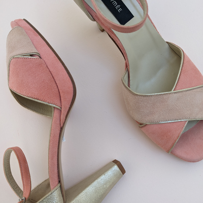 Sandale Iris nude rosé et corail poudré - Pointure 40