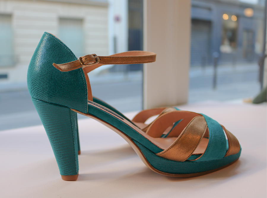 Sandale Grace canard et camel métallisé - Pointure 39,5