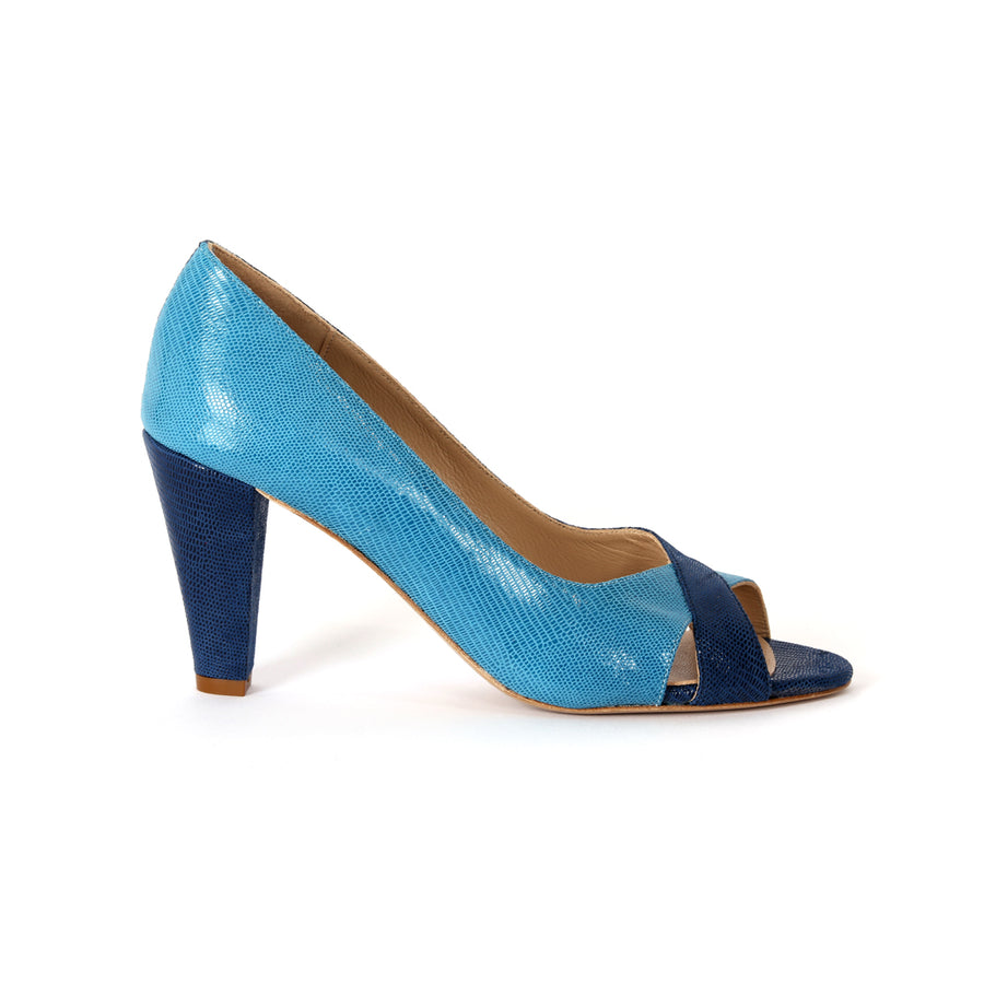 Escarpin ouvert Edith bleu encre et  bleu poséidon