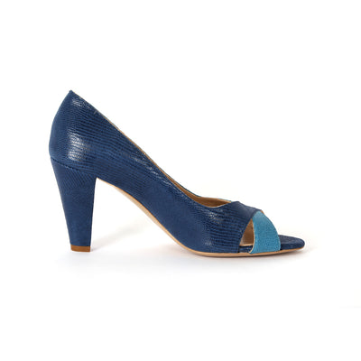 Escarpin ouvert Edith bleu encre et  bleu poséidon