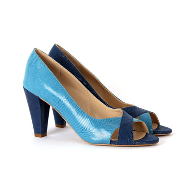 Escarpin ouvert Edith bleu encre et  bleu poséidon