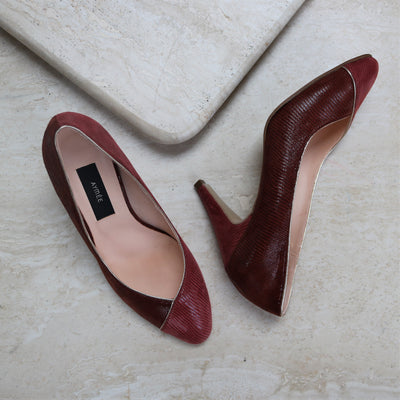 Escarpin Rachel châtaigne lézard et brique lézard
