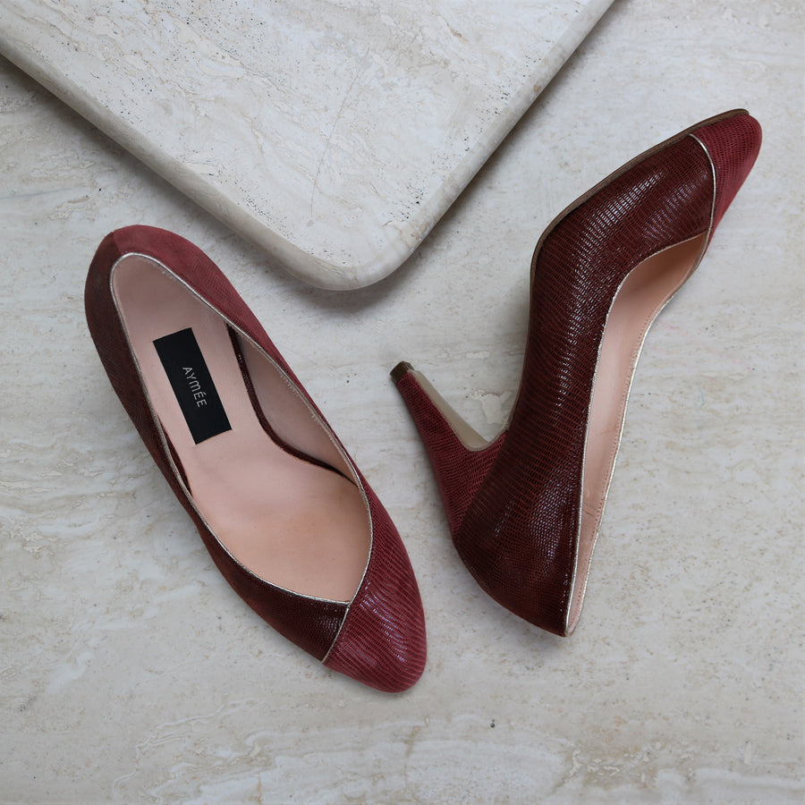 Escarpin Rachel châtaigne lézard et brique lézard