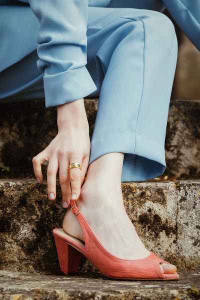 Escarpin ouvert sling back Charlie bois de rose