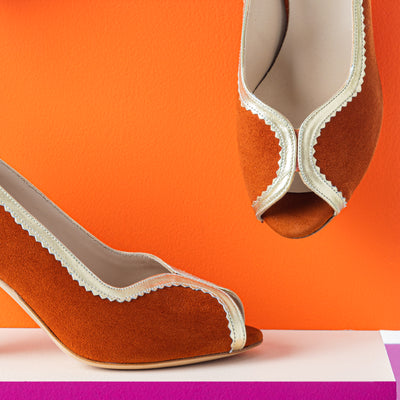 Escarpin ouvert Suzanne cognac et platine