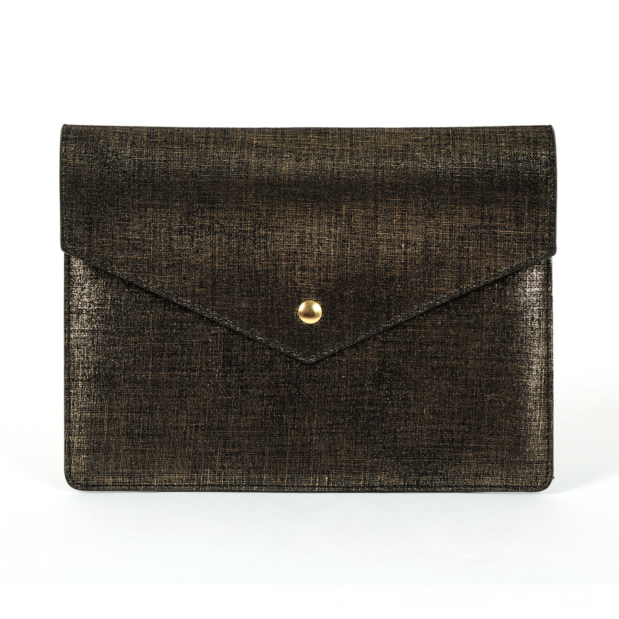Pochette GM / Enveloppe Soirée Lou lamé noir et or