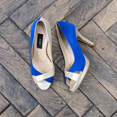 Escarpin ouvert Edith champagne et bleu électrique - Pointure 38