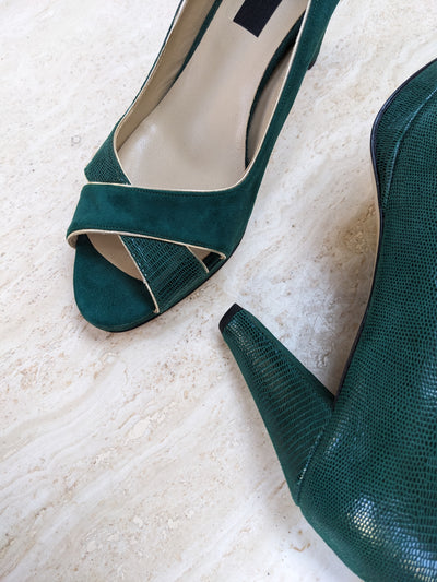 Escarpin ouvert Edith vert émeraude - Pointure 40