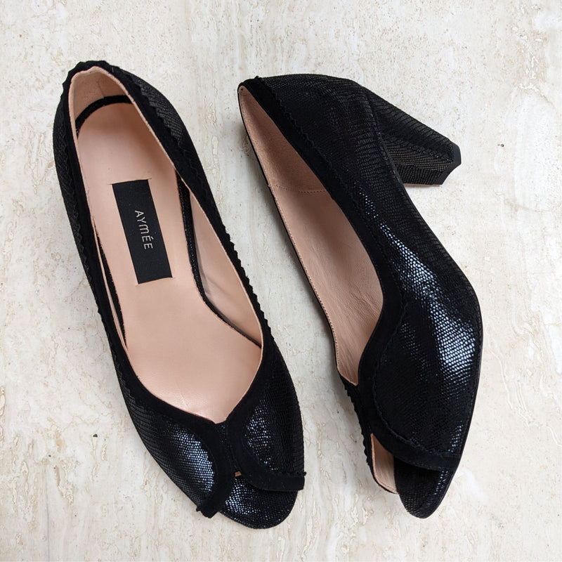 Escarpins Noirs Talons Très Hauts (10cm+) Pointure 43 - Ouvert Bout, Cuir - Neuf Avec Emballage