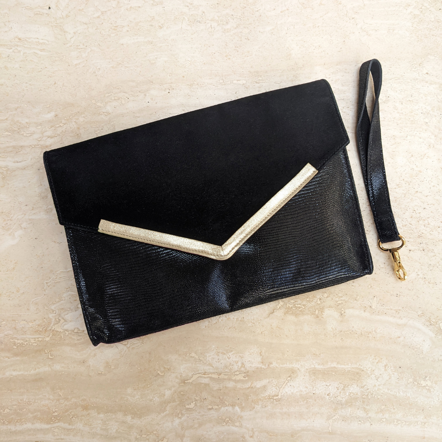 Pochette-Enveloppe Soirée noir lézard