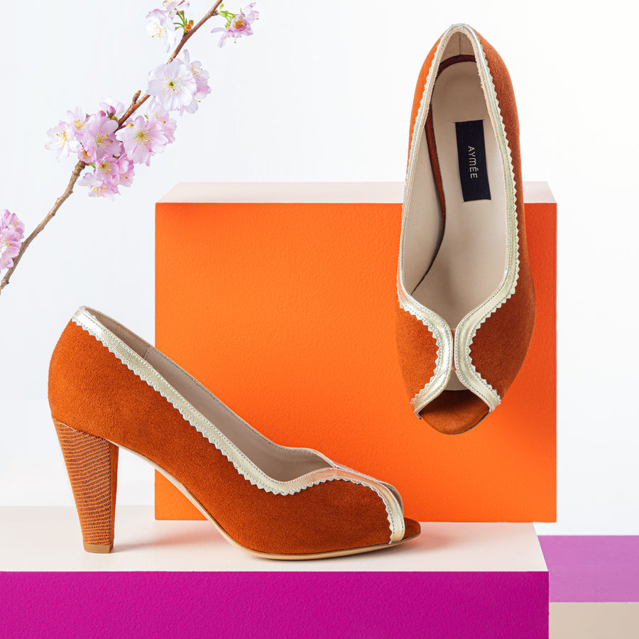 Escarpin ouvert Suzanne cognac et platine