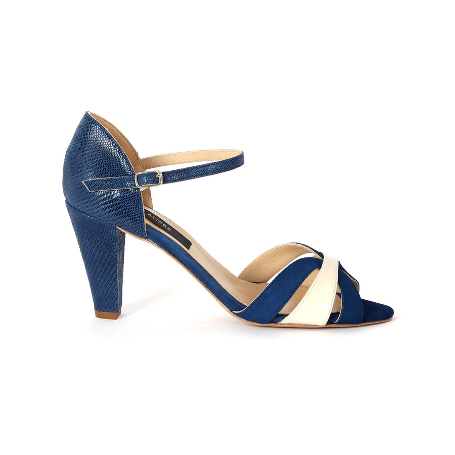 Sandale Grace bleu encre et écru